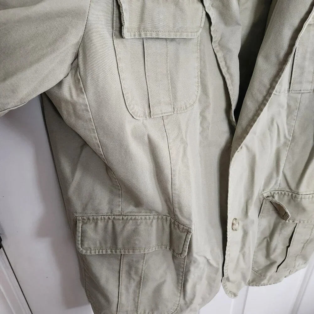 LL Bean Jacket Men 42 42R Green Safari Sport Field Jacket Cotton Blazer Utility